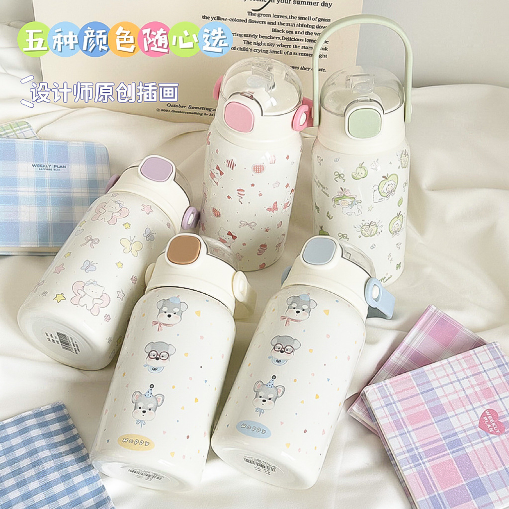 新款高颜值316不锈钢保温杯学生儿童可爱卡通小熊吸管便携保温杯