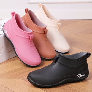 Dirty Resistant Women's Rain Shoes Fashion Thick Bottom Non-Slip Waterproof Short Tube Water Shoes for Kitchen Work Soft Bottom Rubber Low-top Rain Shoes for Women