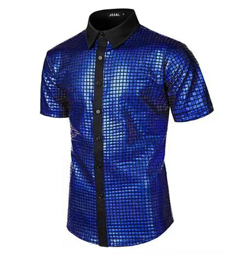Men's Dress Shirt Sequin Button Shirt Cross-border Foreign Trade 70 s Disco Party cosplay Clothing
