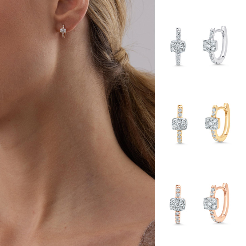 European and American Ins-Style Full Diamond Zircon Earrings, Light Luxury High-End Ear Clips, Niche Design Versatile Earrings for Women