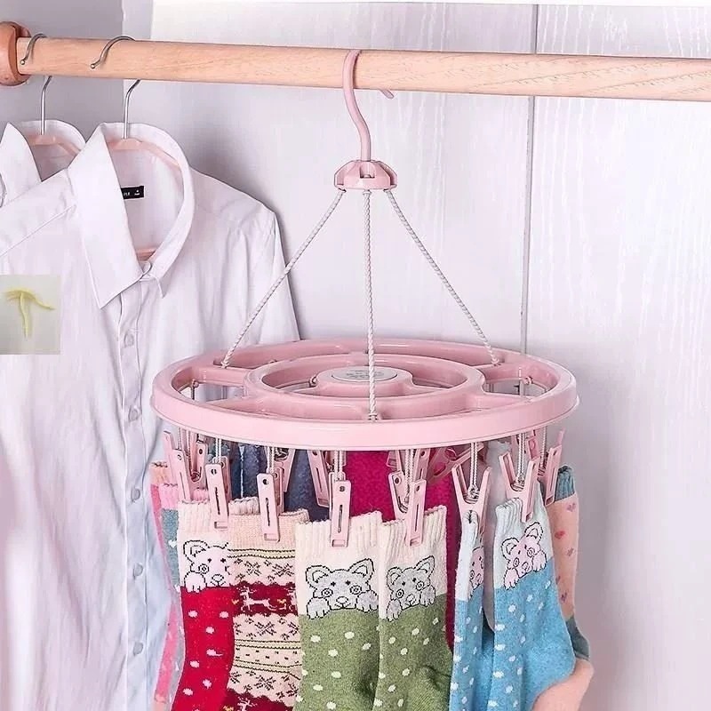 Percha de secado redonda a prueba de viento multi-clip de disco general percha de secado de ropa percha de secado de calcetines almacenamiento dormitorio de estudiantes