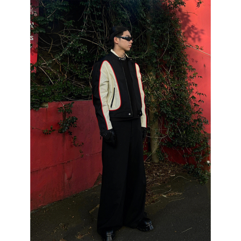 High-end feeling ruffian handsome racing suit American retro motorcycle coat men's bomber jacket lovers suit Park Jae Fan same style