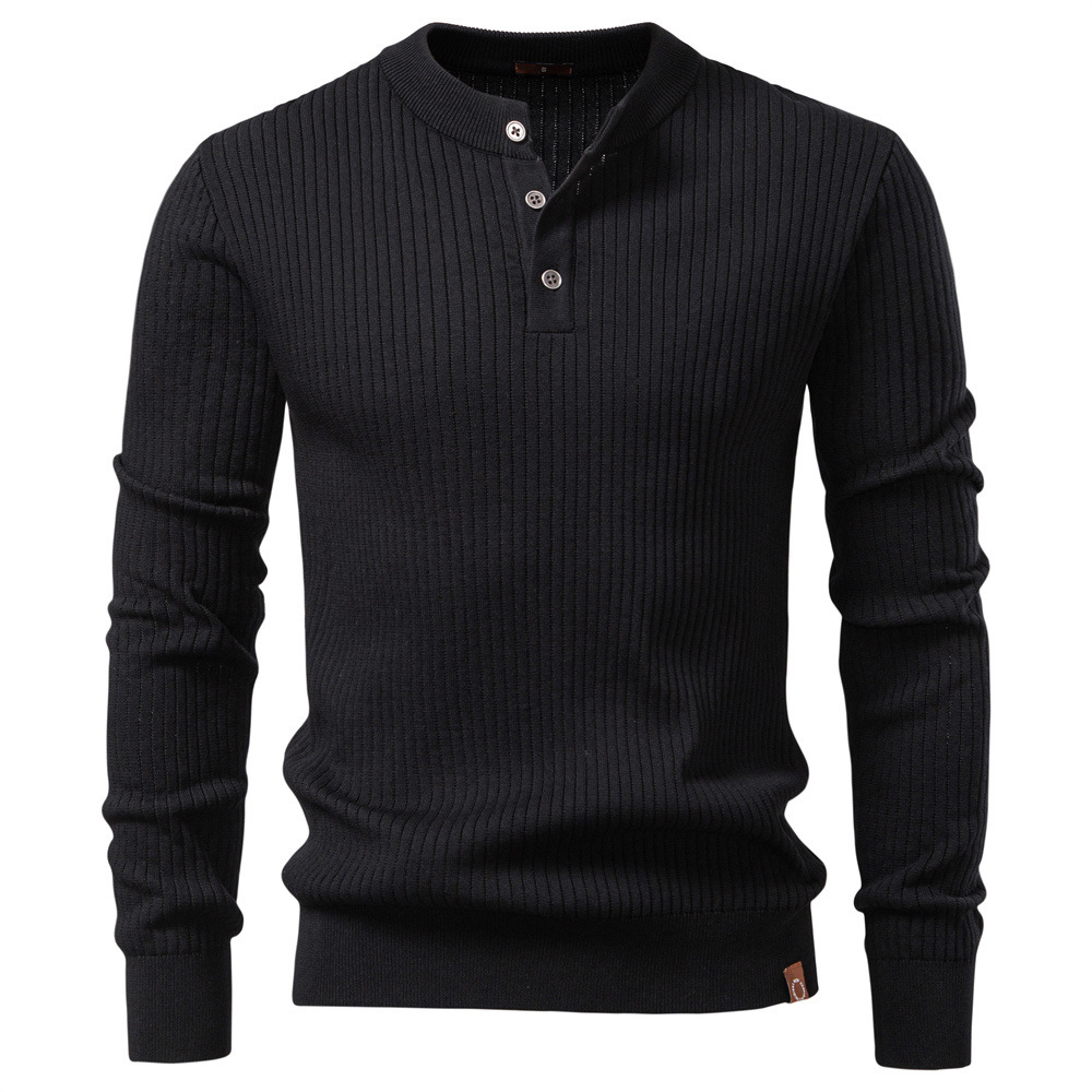 Fashion Base Layer Men's Sweater Solid Color 2025 T-Shirt New Woolen Collar Henley Autumn Casual Men's Top