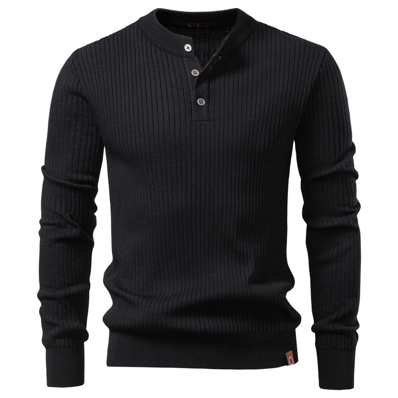 Fashion Base Layer Men's Sweater Solid Color 2025 T-Shirt New Woolen Collar Henley Autumn Casual Men's Top