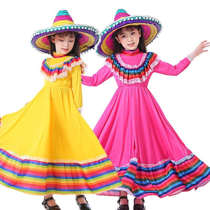 Bohemian Mexican National Costume Parent-Child Celebration Festival Long Wide Swing Dance Dress Stage Performance Costume