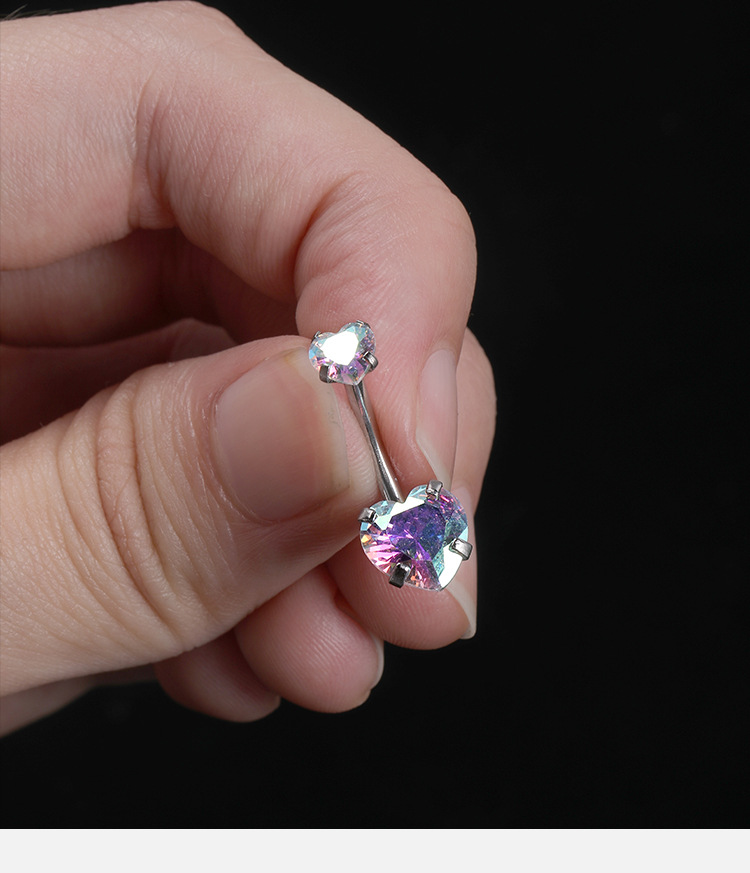 Heart-Shaped CZ Belly Button Ring Stainless Steel Double Head Dangle Navel Piercing Jewelry detail image 7