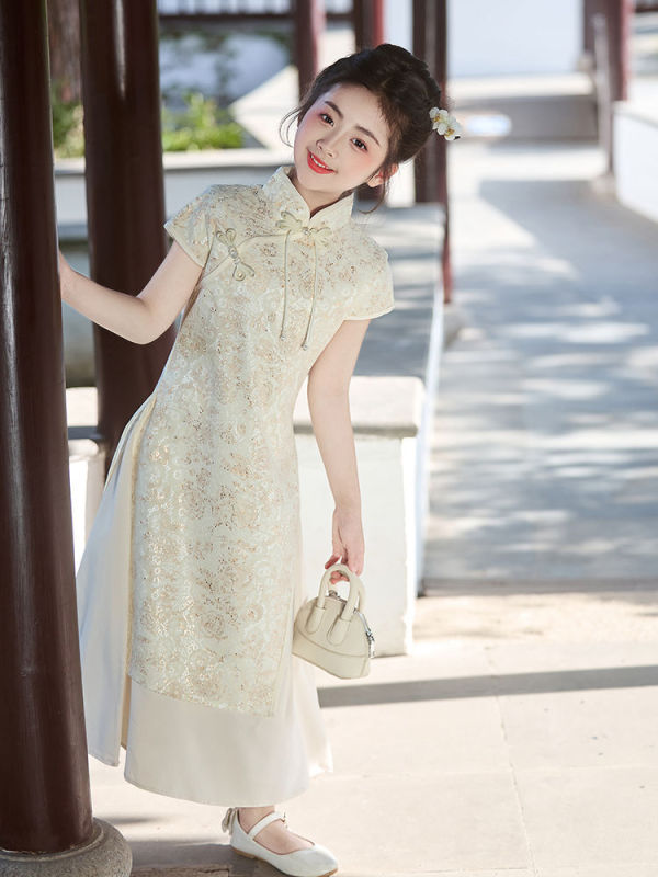 女の子のチャイナドレス、子供の中国風改良された新しい中国風の唐装ドレス、女の子の夏の古筝パフォーマンスドレス|undefined