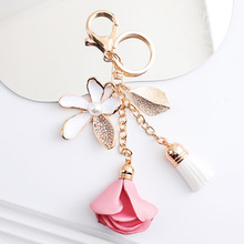 新款韩式花朵树叶合金钥匙扣ins女包流苏挂件创意小礼品批发