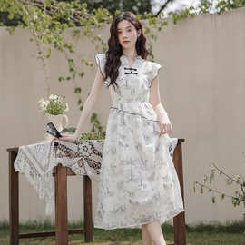 新中式女装夏季2025改良旗袍裙汉元素盘扣中国风禅意飞飞袖连衣裙