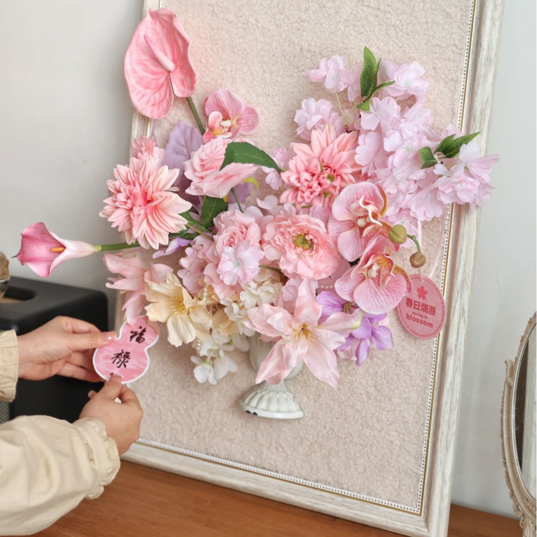 설맞이 꽃 장식 액자/장식품 파우더 재료 키트 60*40cm (휴대용 가방, 카드 포함)