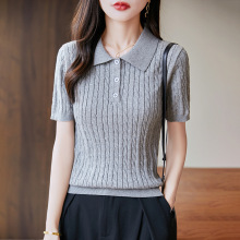 批发2025女装春款麻花纯棉针织翻领女士POLO衫韩版修身麻花短袖