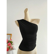 W 60195 Metal buckle backless pleated top ������¶����������
