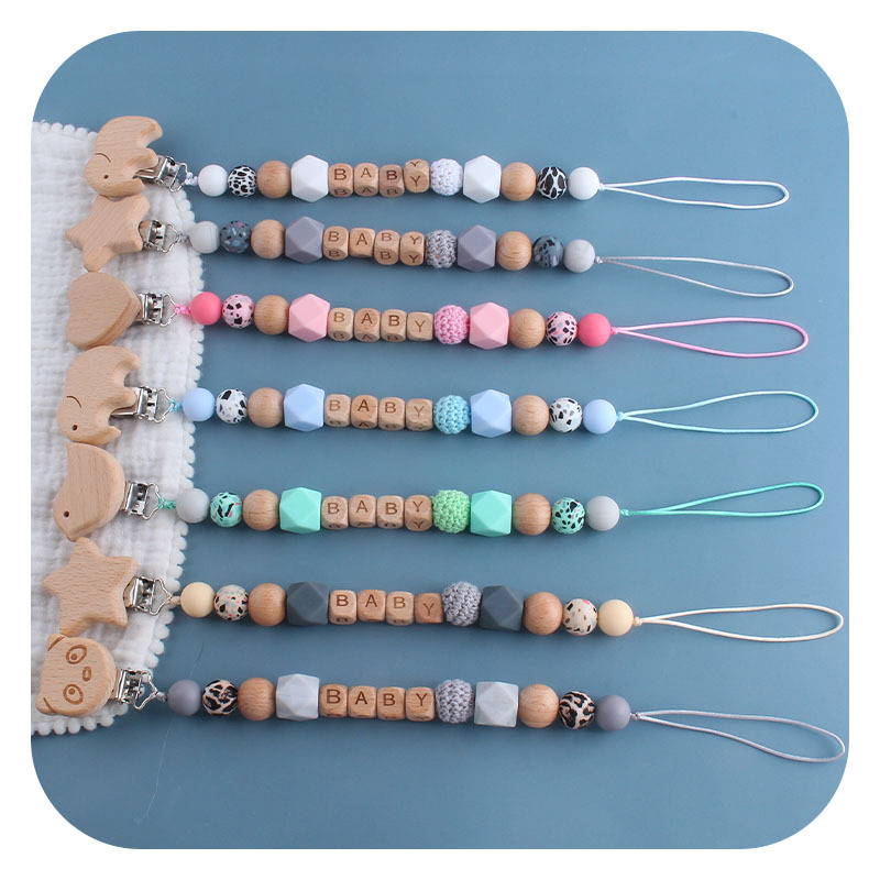 Bebé suministros de dibujos animados animal Beech chupete clip calmante bebé de silicona leopardo cuentas Cadena de chupete cadena anti-caída