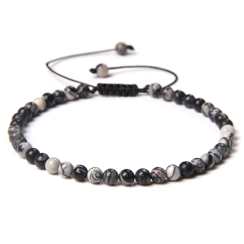 Explosivo 4 mm piedra de ágata natural pulsera trenzada cuentas de piedra semipreciosa de las mujeres mini pulsera de energía joyería de moda red negra uno