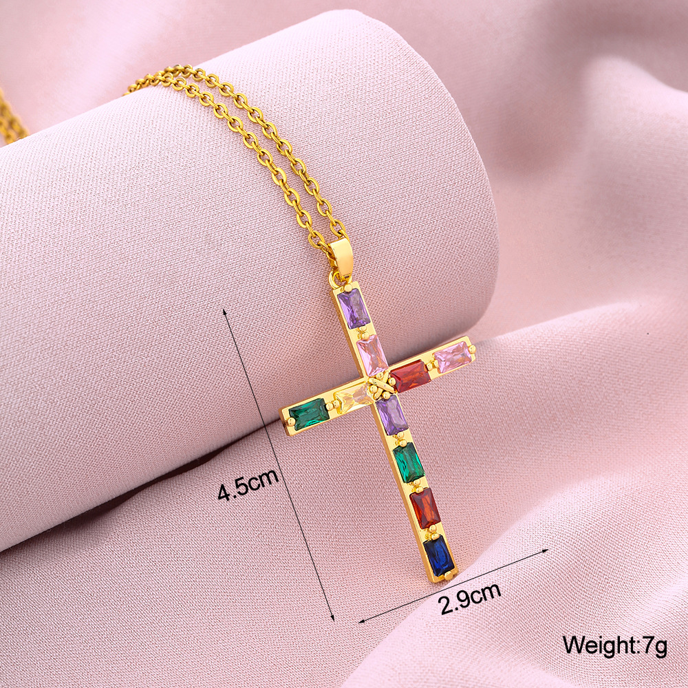 Fashion Cross Stainless Steel Copper Plating Inlay Zircon Pendant Necklace 1 Piece display picture 3