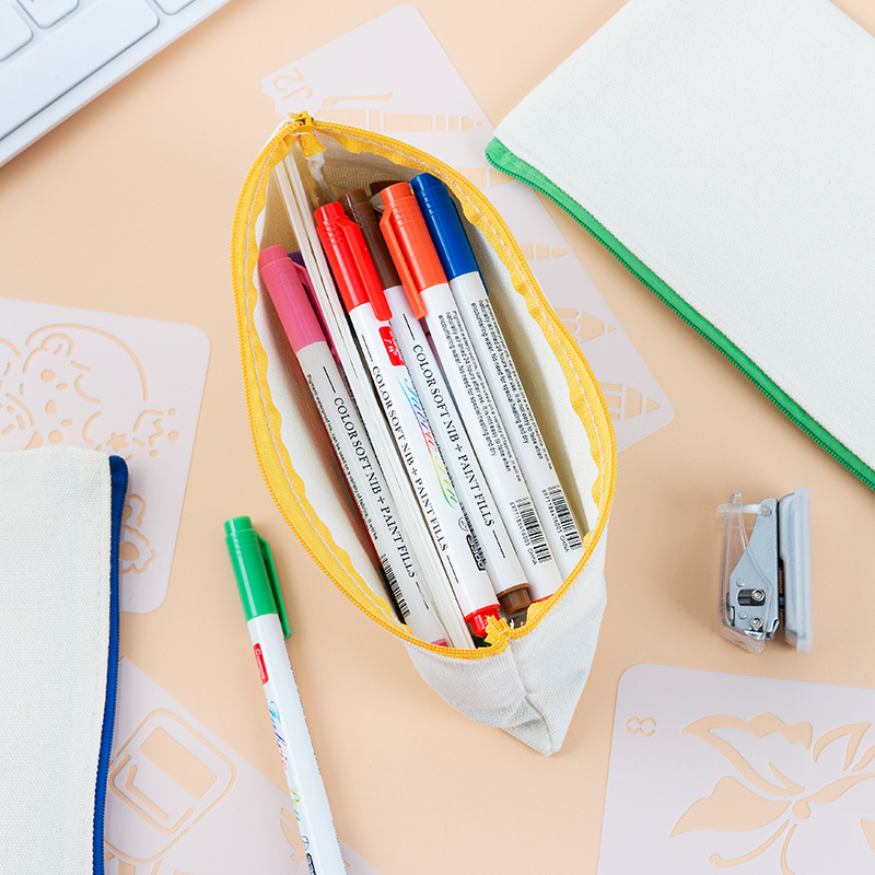 Transfronteriza de suministro directo de la lona caja de lápiz de la cremallera DIY simple cremallera bolsa de embrague de maquillaje pintado a mano graffiti papelería de almacenamiento