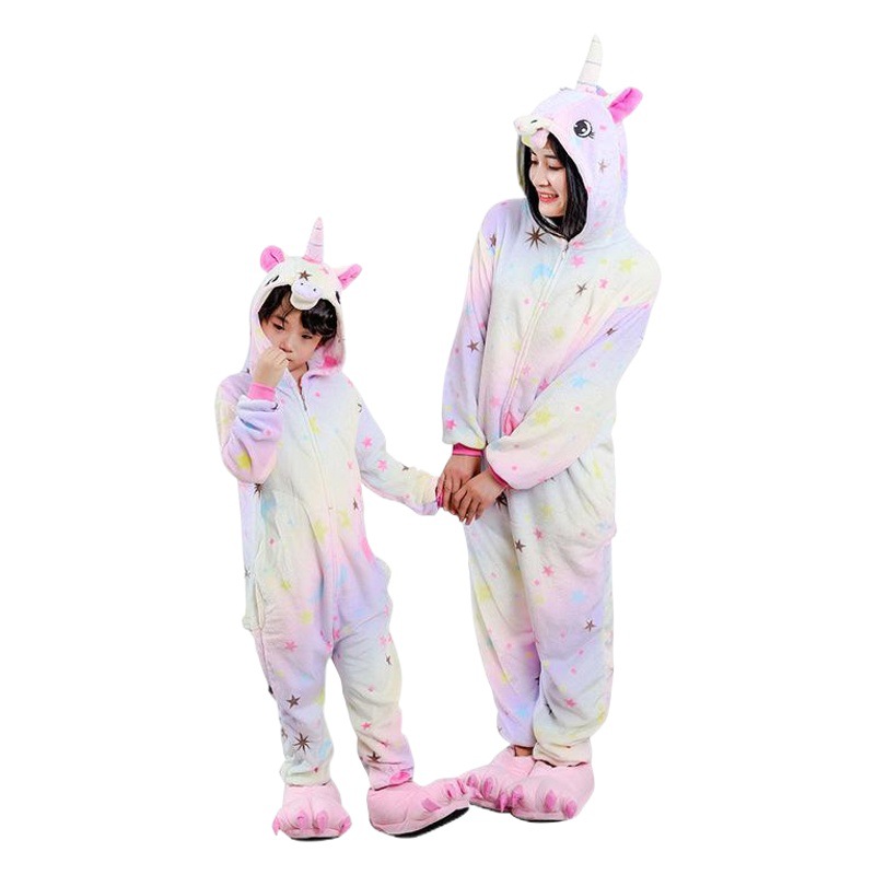 Autumn and Winter Flannel Suit Girl Boy Family Universal Zipper Sunflower Pegasus Pajamas