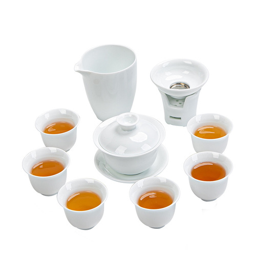 Dehua white porcelain tea set complete set of ceramic Kung Fu bowl set practical tea set business gift customized logo wholesale