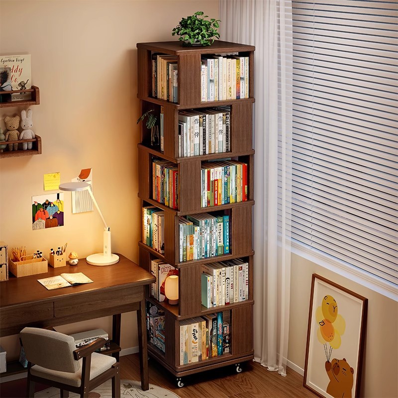 Estantería giratoria de madera maciza, estante para libros ilustrados para niños, gabinete de almacenamiento de 360 grados, escritorio doméstico de piso a techo, gabinete lateral, gabinete de exhibición contra la pared