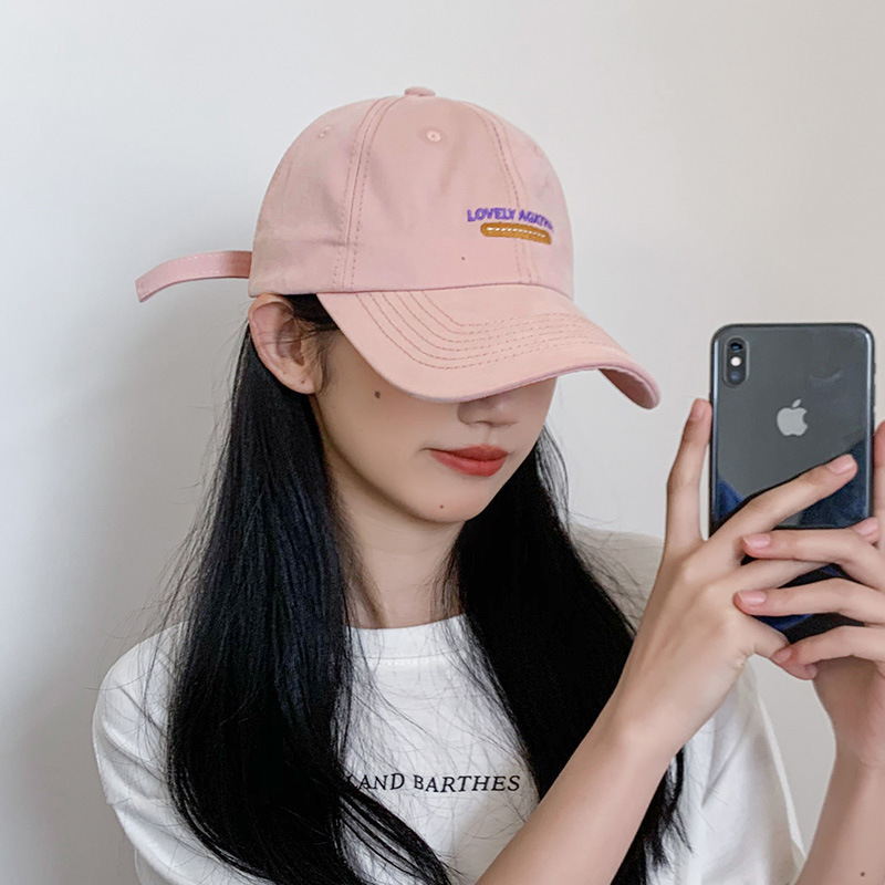 Pink Baseball Cap for Girls, Summer Korean Style, Letter Embroidery, Sweet Soft Top, Spring and Autumn, Face-Smoothing, Sun-Shading Duckbill Hat