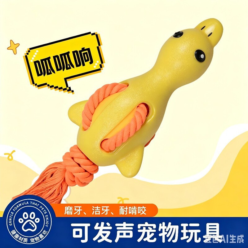 New Little Yellow Duck TPR Dog Toy Interactive Educational Bite-Resistant Squeaky Cotton Rope Pet Toy for Small and Medium-Sized Dogs Wholesale