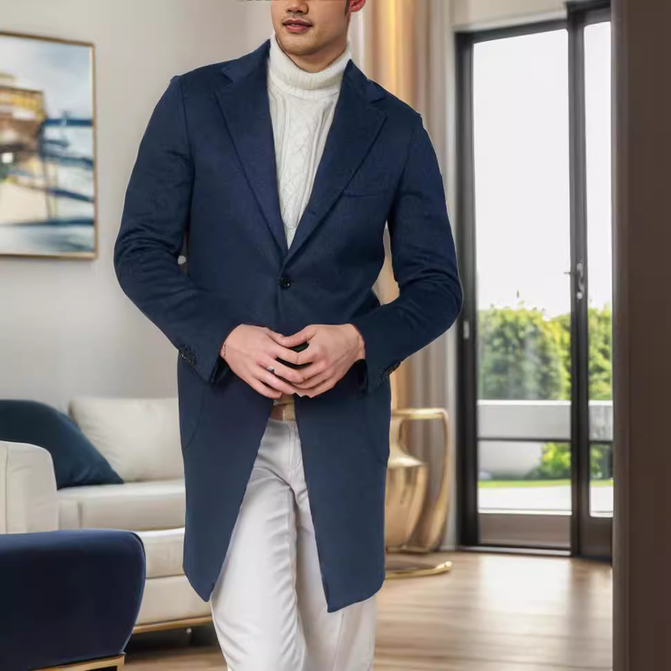 New 2024 autumn and winter suit, British men's coat, solid color woolen suit collar, casual jacket, long sleeved_voghion.com