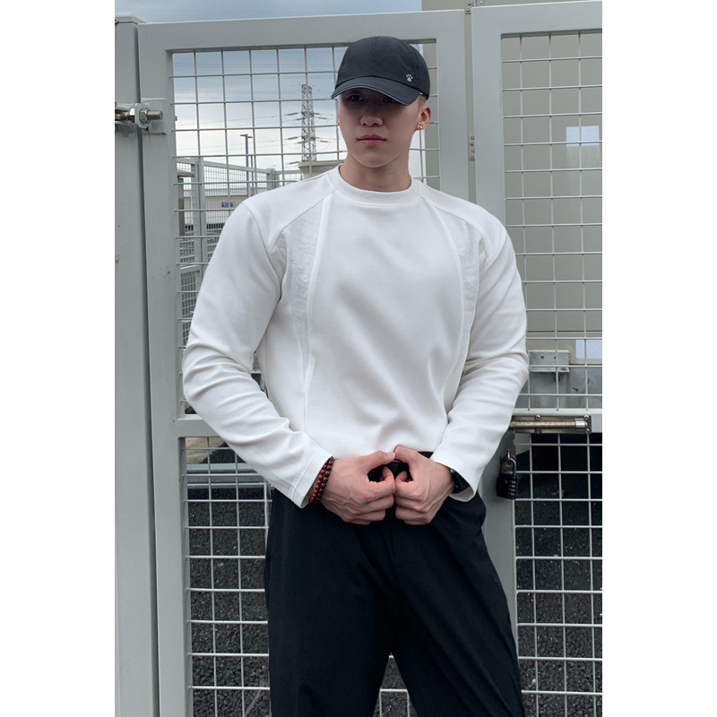 American Style Heavyweight Cotton Cleanfit Long Sleeve T-Shirt For Men, Spring And Autumn, Ribbed Design, Oversized_voghion.com