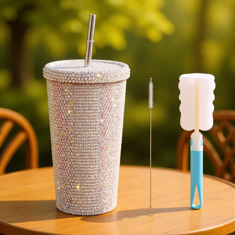Diamond-encrusted thermos cup double-layer stainless steel straw cup stick drill rhinestone coffee cup gift Cup diamond-encrusted Rhinestone Diamond-encrusted thermos cup double-layer stainless steel straw cup stick drill rhinestone coffee cup gift Cup diamond-encrusted Rhinestone