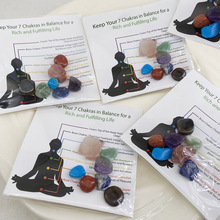 跨境亚马逊chakra能量卡片套装七彩宝石原石mini摆件水晶瑜伽石头