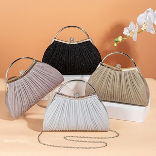 2025 New Shiny Pleated Handheld Evening Bag Fashionable and Easiest for Match Diamond Dress Bag Shoulder Chain Crossbody Women's Bag