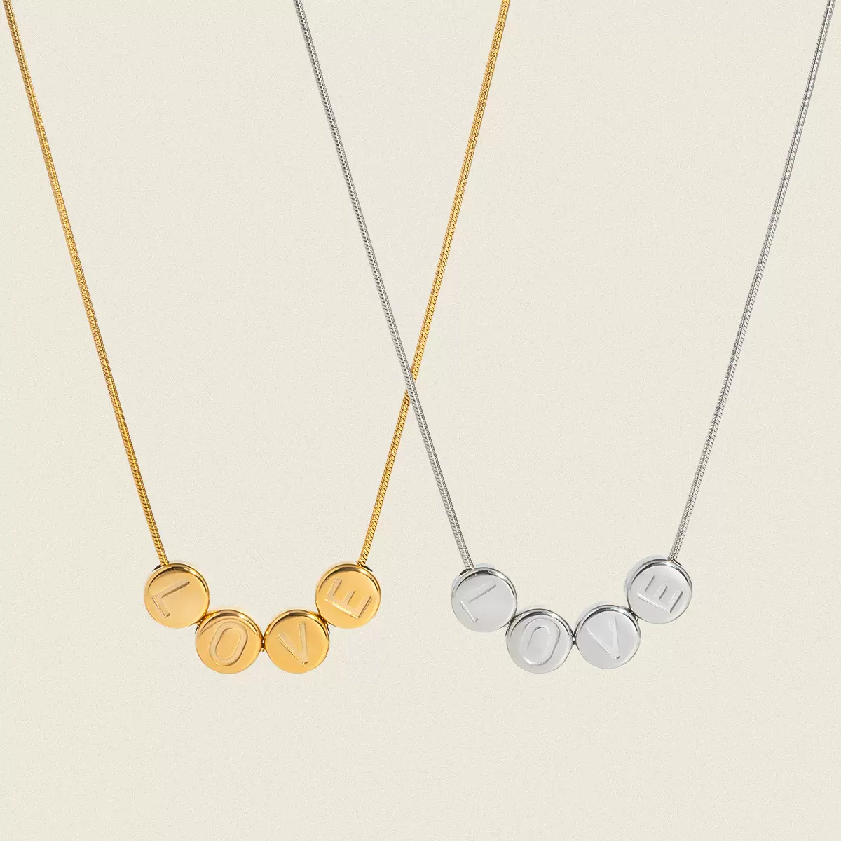 跨境不锈钢LOVE字母拼接吊坠项链18K金不掉色简约百搭饰品女