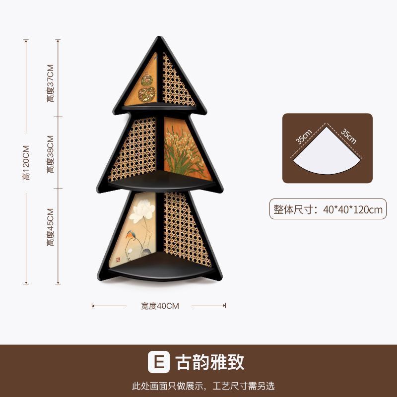 リビングルームコーナーキャビネット収納ラックアンティークスタイル床置き装飾品寝室ベッドサイド三角形収納キャビネット壁コーナー本棚|undefined