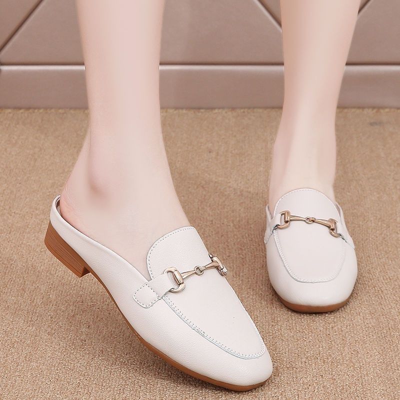 Zapatillas muller de cuero suave 2026 nuevas zapatillas de verano de zapatillas de estilo perezoso con sola plana