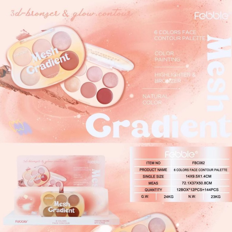 (caja de visualización) Fabble maquillaje transfronterizo venta caliente de alto valor de color seis colores gradiente de alta brillo placa de reparación FBC062