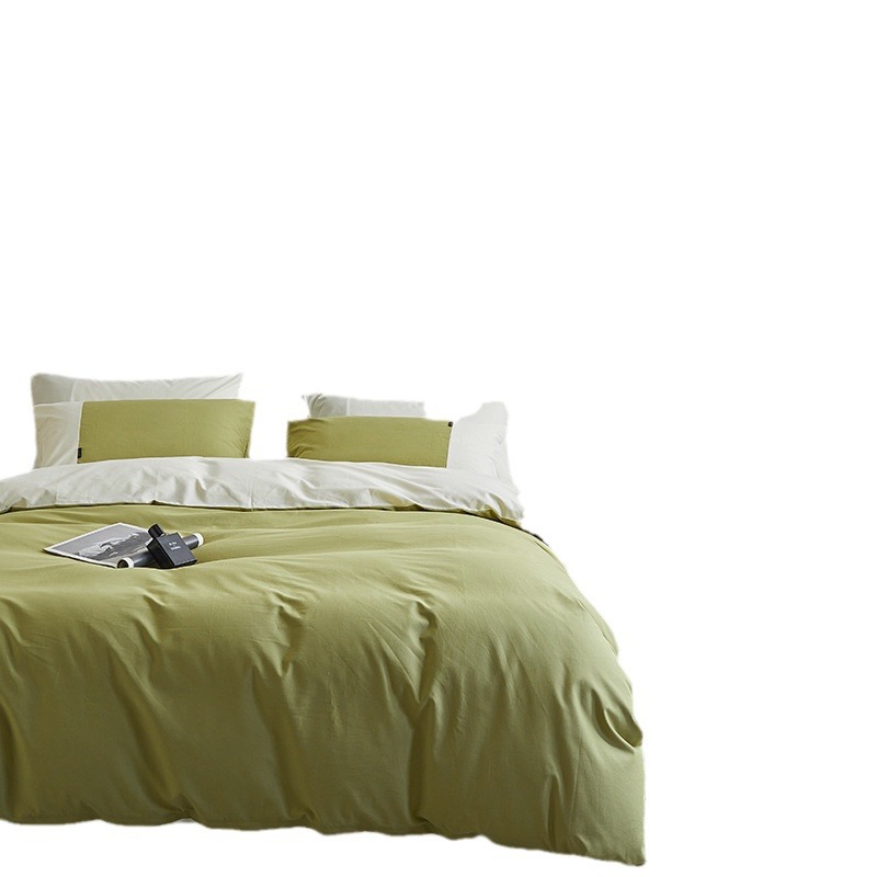 Pure Class A Brushed Color-blocked Set, Pure Cotton Duvet Cover, Bed Fitted Sheet, Thickened Bedding Four-piece Set_voghion.com