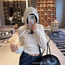 南油25SS秋冬新款土星刺绣毛衣荷叶领韩版修身显瘦连帽针织衫女装