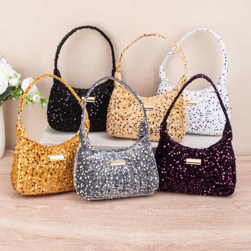 Bolsa de hombro de moda de color sequilla, bolso de hombro de mujer de verano blingbling, bolso de perlas de nicho, bolso debajo de la axila