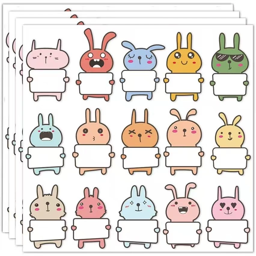 Персонализированный дизайн бирки с именем для детей, наклейка с именем кролика, классная бутылка для воды, ланч-бокс, заметка