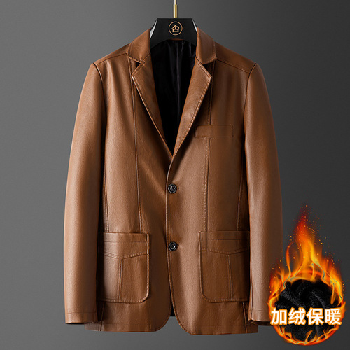 Leather Jacket Men's Han Style Trendy Slim Fit Fashion Business Jacket Men's Jacket Autumn Winter Motorcyclist Leather Jacket Men's Clothing