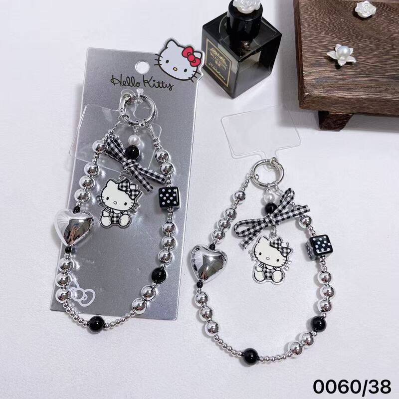 Authentic Licensed Hello Kitty Mobile Phone Chain Classic Black and White Checkered Bow Short Lanyard Hanging Chain Keychain 006 Authentic Licensed Hello Kitty Mobile Phone Chain Classic Black and White Checkered Bow Short Lanyard Hanging Chain Keychain 006