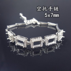 ファッション長方形s925銀象眼ブレスレット空托角型5x7mm卵面切り宝石実物配托
