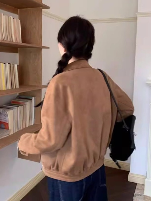 设计感格纹拼接翻领外套女2025秋季新款宽松版型短款时尚夹克上衣|undefined