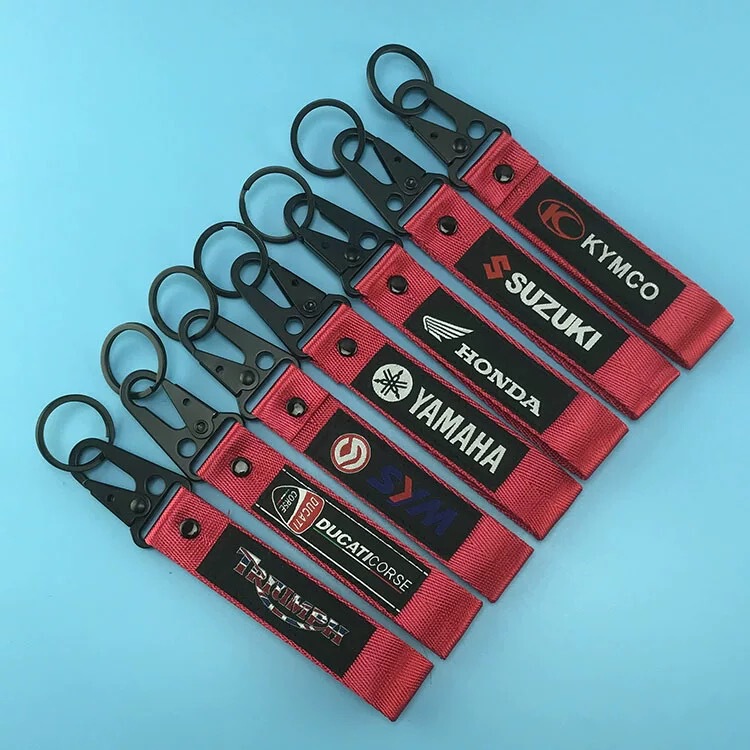 Cross-Border Motorcycle Culture Modification Keychain Car Logo Embroidery Woven Label Fabric Eagle Beak Buckle Anti-Lost Pendant