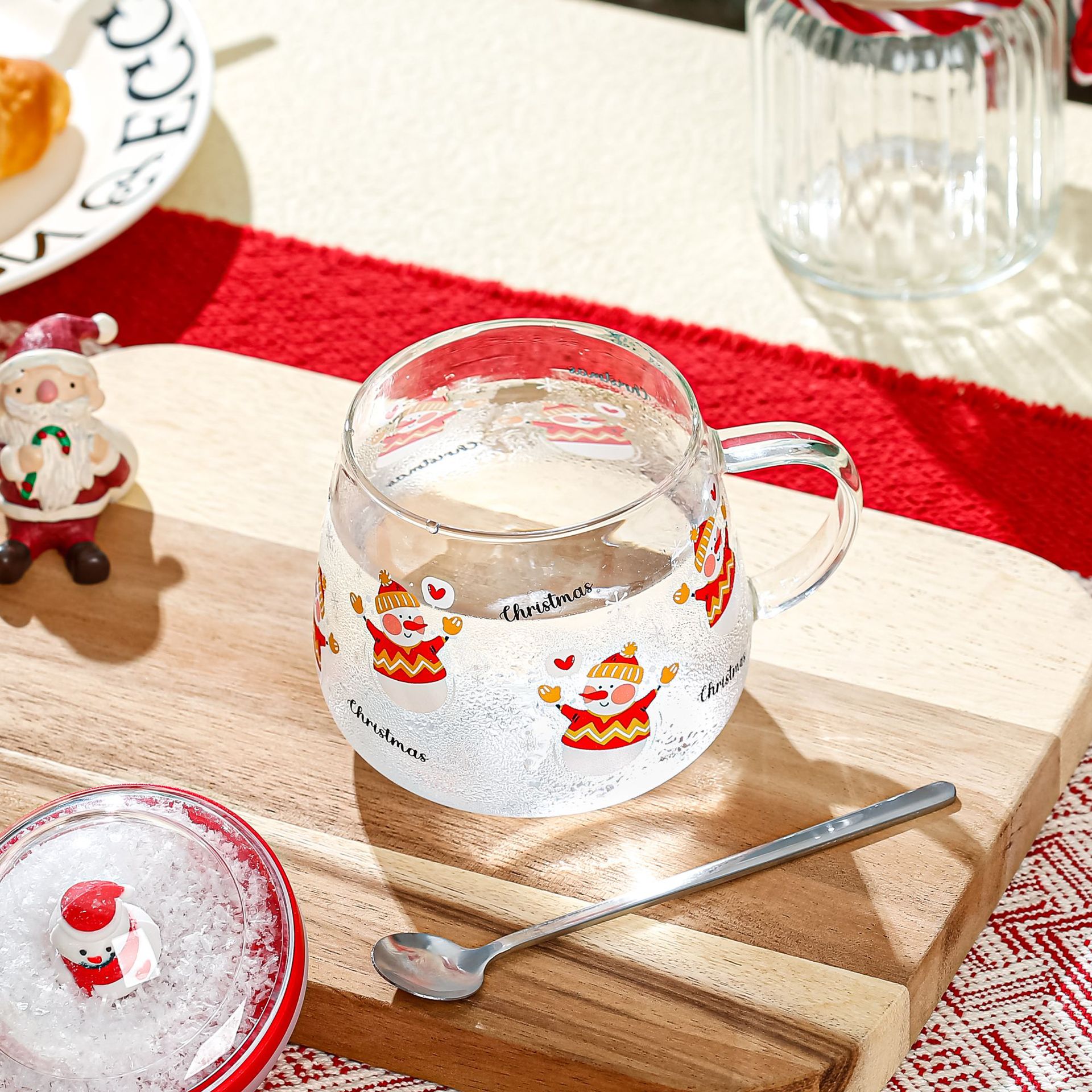 Dibujos animados creativos personalizados de Navidad de vidrio taza de agua con tapa cuchara muñeca Linda taza de regalo de alta