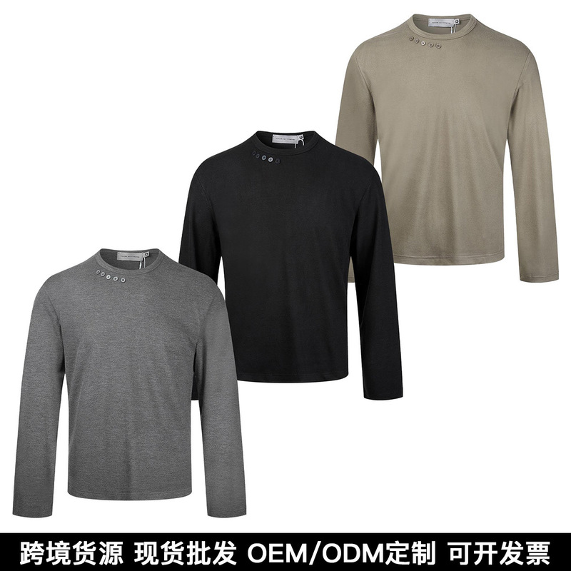 "Cloud-Sense Comfortable Fabric" retro commuter button design skin-friendly comfortable knitted long-sleeve T-shirt for men and women "Cloud-Sense Comfortable Fabric" retro commuter button design skin-friendly comfortable knitted long-sleeve T-shirt for men and women