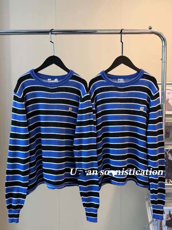 เสื้อไหมพรมแขนยาวลายทาง เสื้อกันหนาวคอกลม