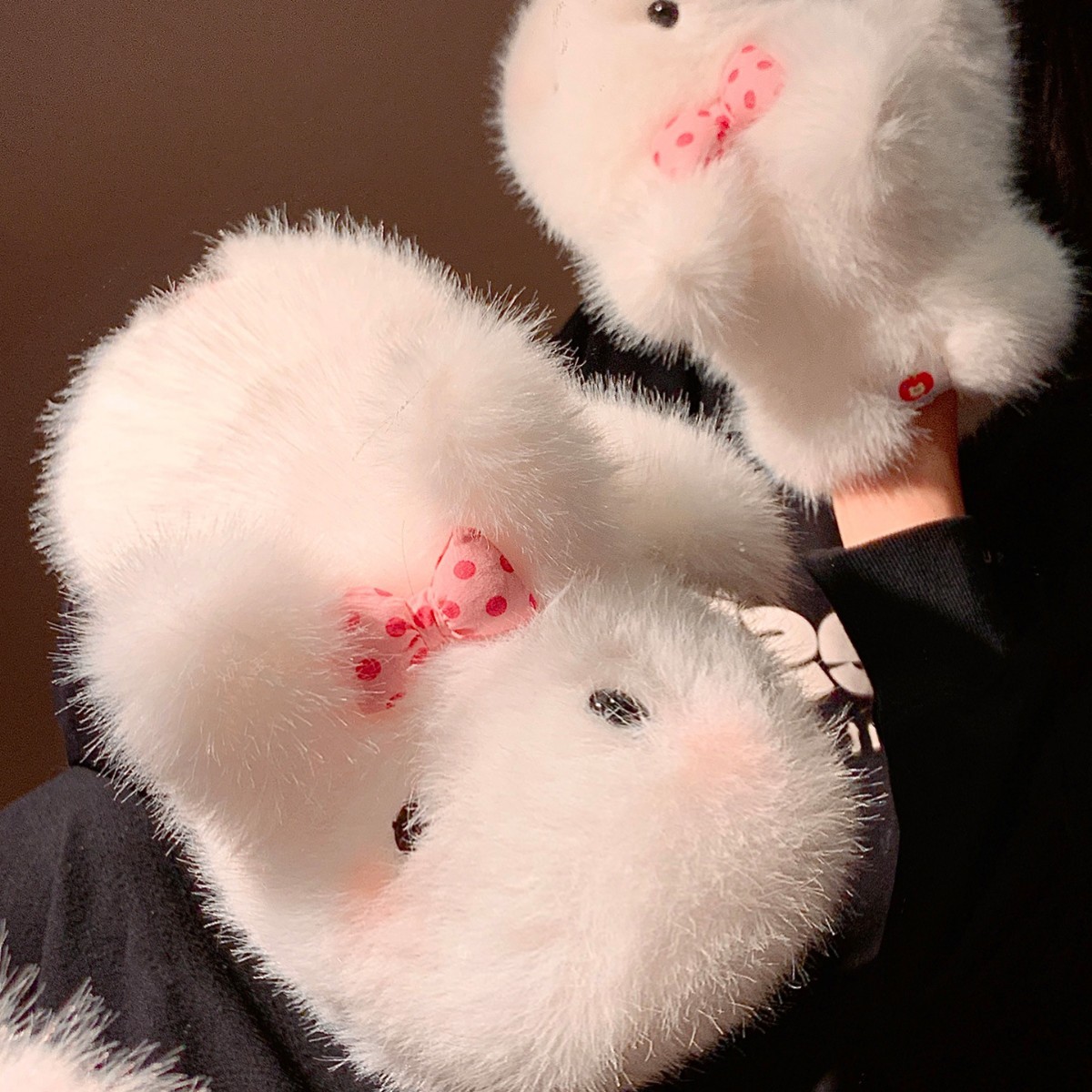 Guantes de conejo de lana de invierno caliente para mujeres guantes de bicicleta de invierno de guantes de ciclismo de lana adorable y grueso