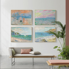 モネ日の出印象客間ソファー背景壁装飾画世界名画油絵現代寝室レストラン壁画