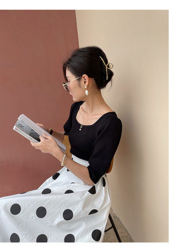 Polky dot skirt for women's summer high-end high-rise a-line umbrella skirt French slimming large swing-design niche skirt