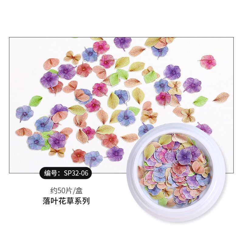 Decoraciones de uñas estilo celebridad de internet, láminas ultrafinas de pulpa de madera, pequeñas flores de margarita y hojas, pegatinas mixtas para uñas con decoración de lámina dorada.